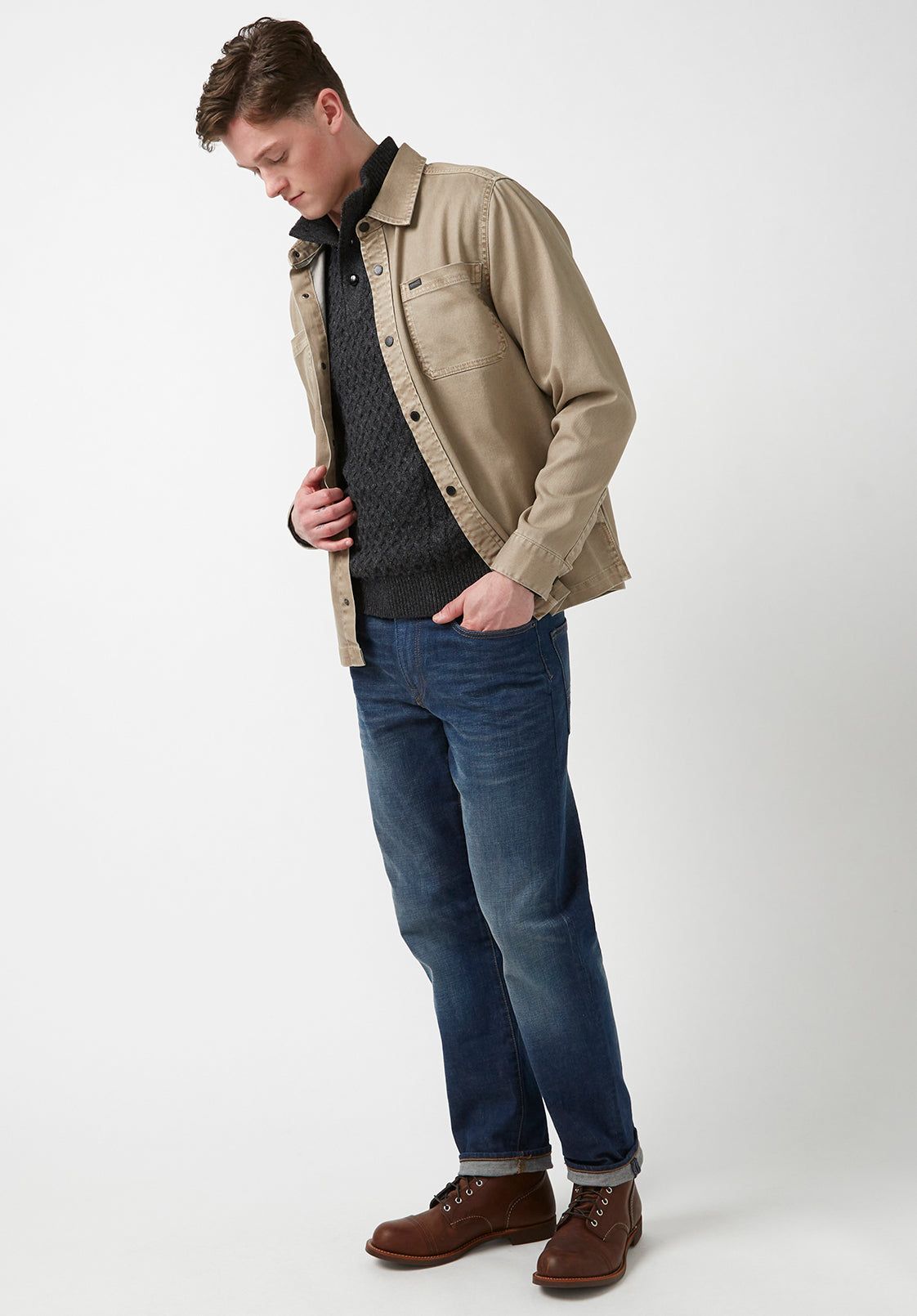 Watcher Men's Cable Knit Henley Sweater, Dark Grey - BPM14163 sold by Buffalo David Bitton product image thumbnail 5