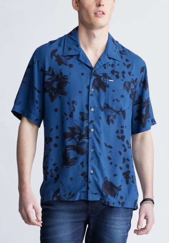 Sinzo Men's Short Sleeve Shirt, Blue with Black Print - BM24402 sold by Buffalo David Bitton