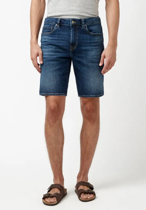 Relaxed Straight Dean Men's Stretch Denim Shorts, Veined and Crinkled Blue - BM22851 sold by Buffalo David Bitton