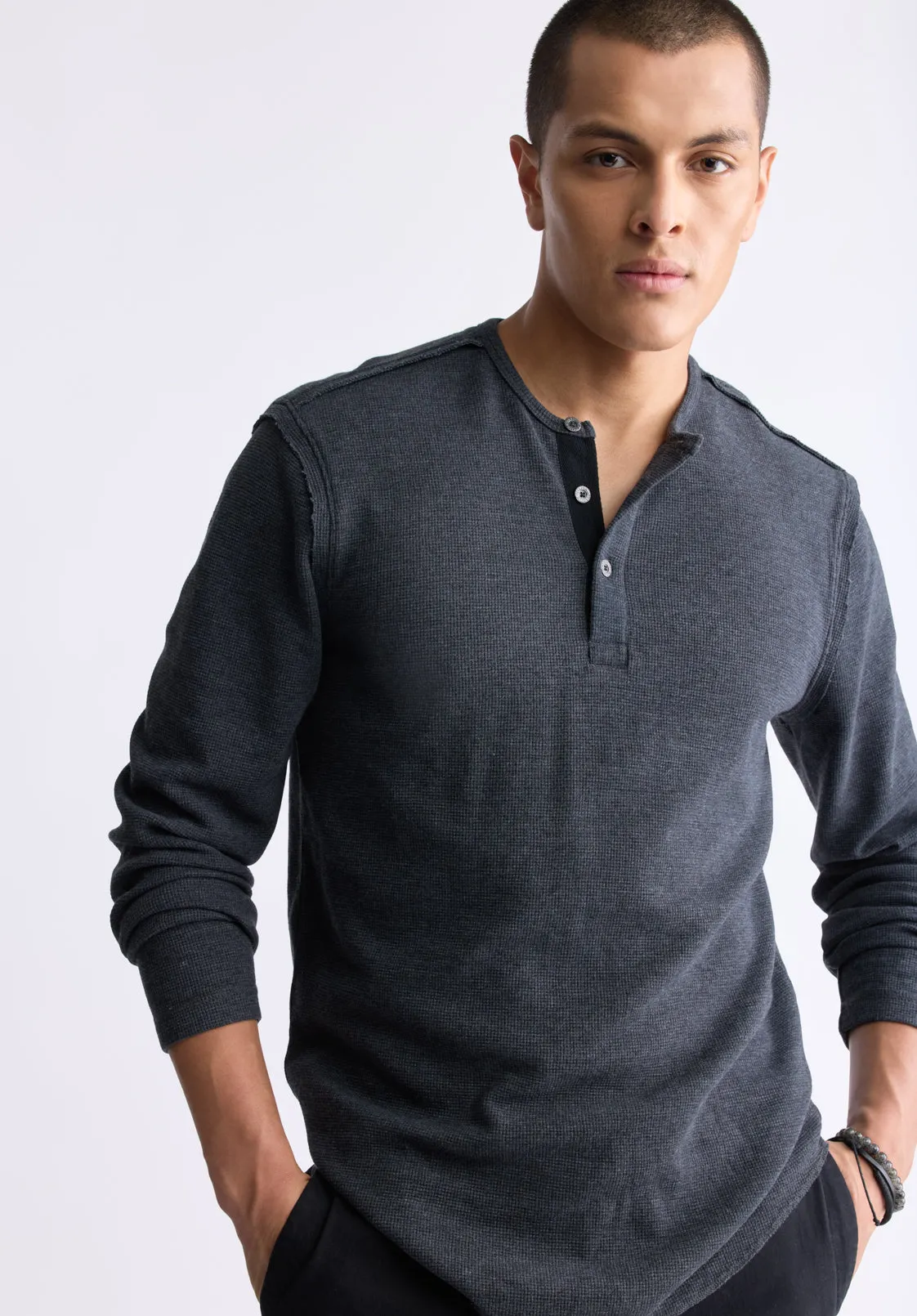 Kipato Men's Long-Sleeve Henley Top, Black - BM24434 sold by Buffalo David Bitton product image thumbnail 2