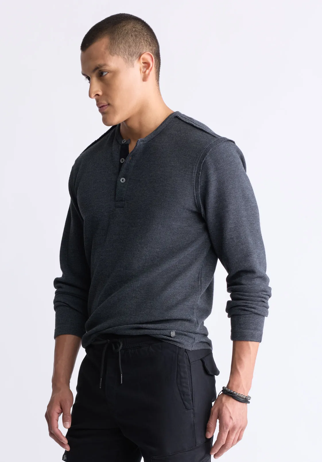 Kipato Men's Long-Sleeve Henley Top, Black - BM24434 sold by Buffalo David Bitton product image thumbnail 3