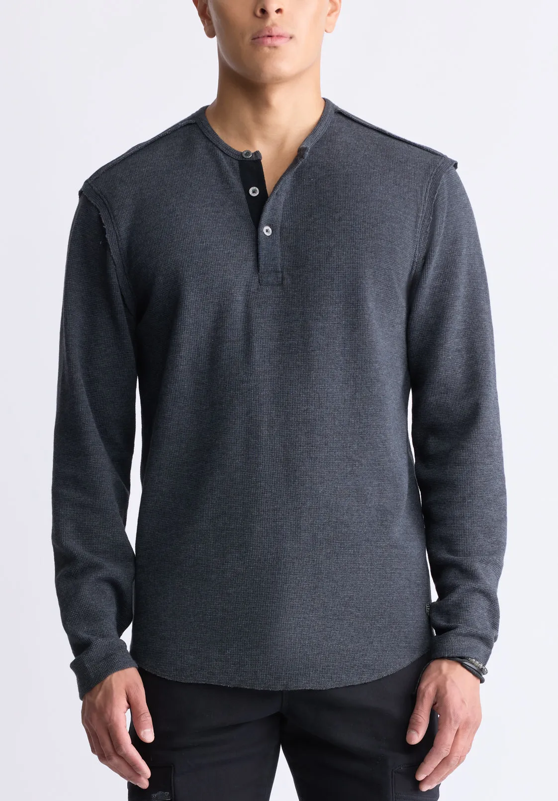 Kipato Men's Long-Sleeve Henley Top, Black - BM24434 sold by Buffalo David Bitton