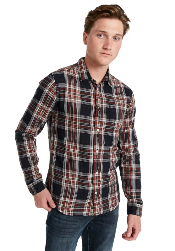 Supid Men's Long-Sleeve Shirt in Dark Blue and Red Plaid - BM23347 sold by Buffalo David Bitton