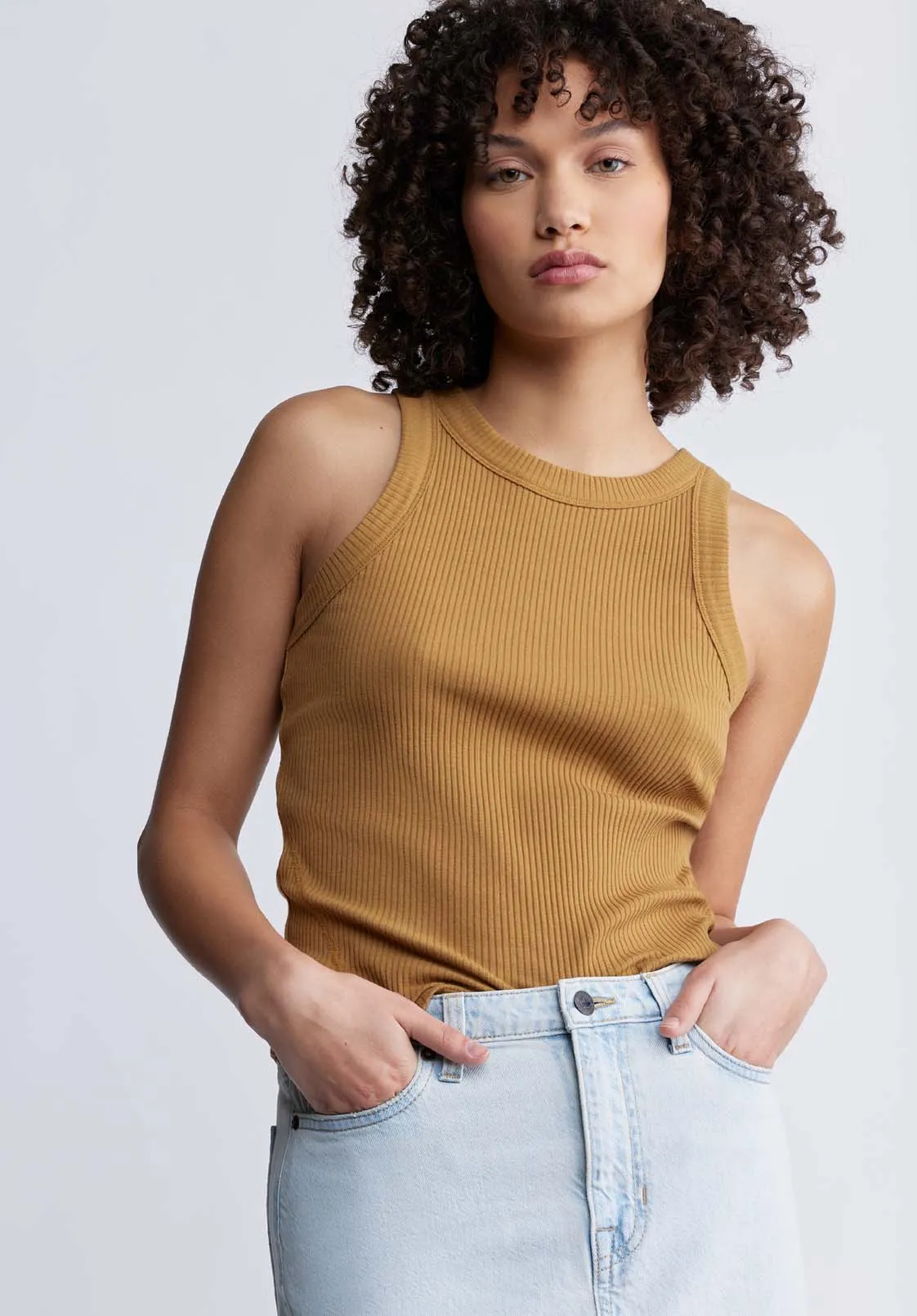 Regine Women’s Ribbed Tank Top in Tan - KT0119P sold by Buffalo David Bitton product image thumbnail 2