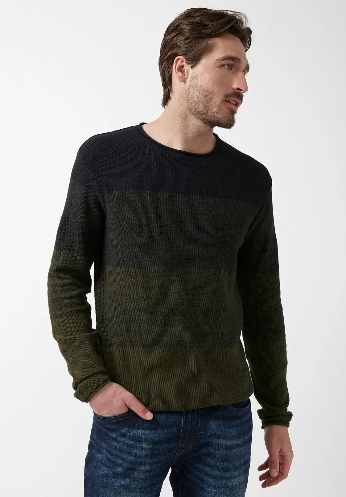 Wakoni Men’s Sweater in Dark Green Combo - BM24015 sold by Buffalo David Bitton product image thumbnail 4