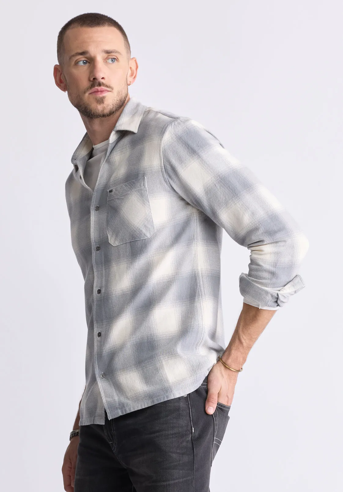 Sinclair Men's Long-Sleeve Plaid Shirt, Grey - BM24428 sold by Buffalo David Bitton product image thumbnail 4