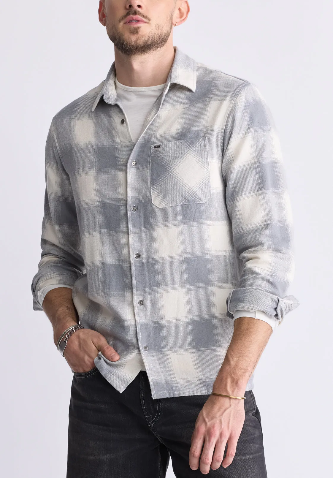 Sinclair Men's Long-Sleeve Plaid Shirt, Grey - BM24428 sold by Buffalo David Bitton