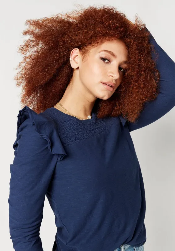 Violet Blue Ruffle Shoulder Knit Top - KT0251F sold by Buffalo David Bitton