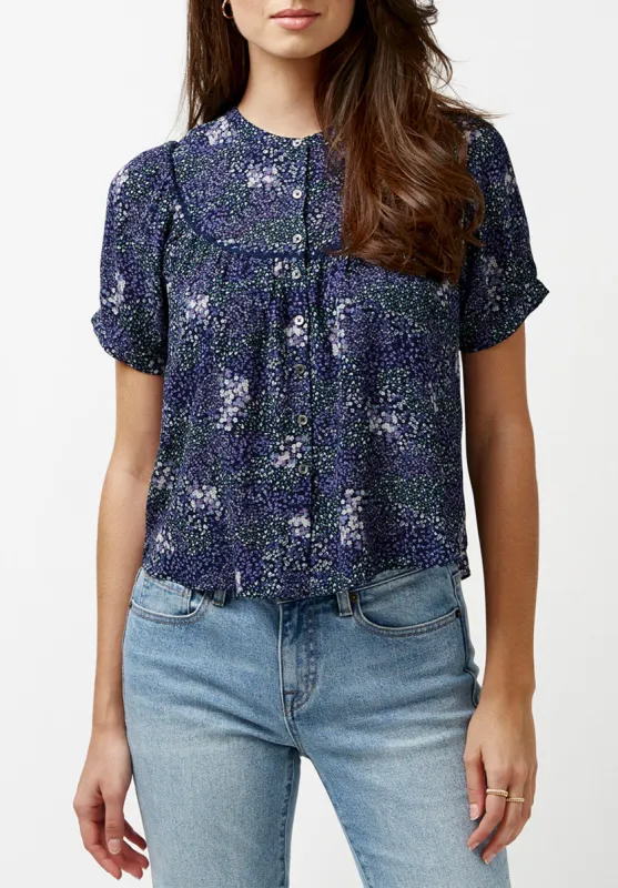 Dawson Women's Bib Front Blouse in Navy Floral - WT0644P sold by Buffalo David Bitton