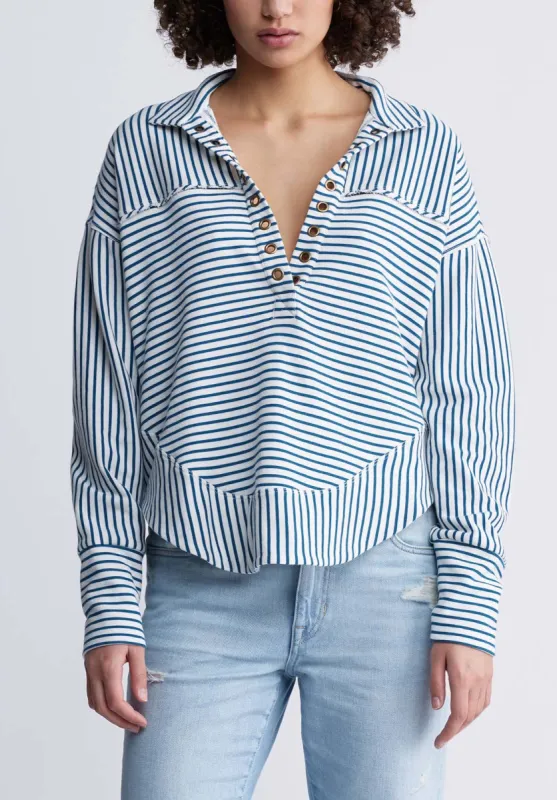 Ellowynne Women’s Striped Pullover in White & Blue - KT0099P sold by Buffalo David Bitton