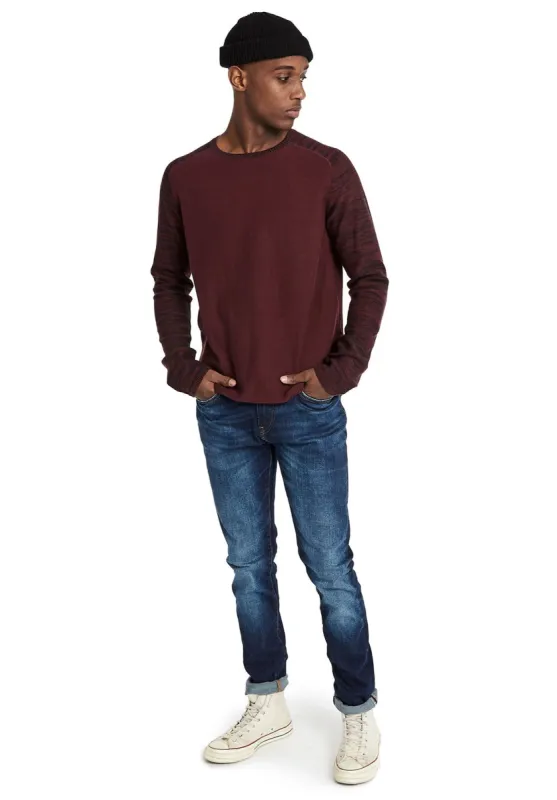 Wuqui Oxblood Contrast Sleeve Sweater - BM23361 sold by Buffalo David Bitton