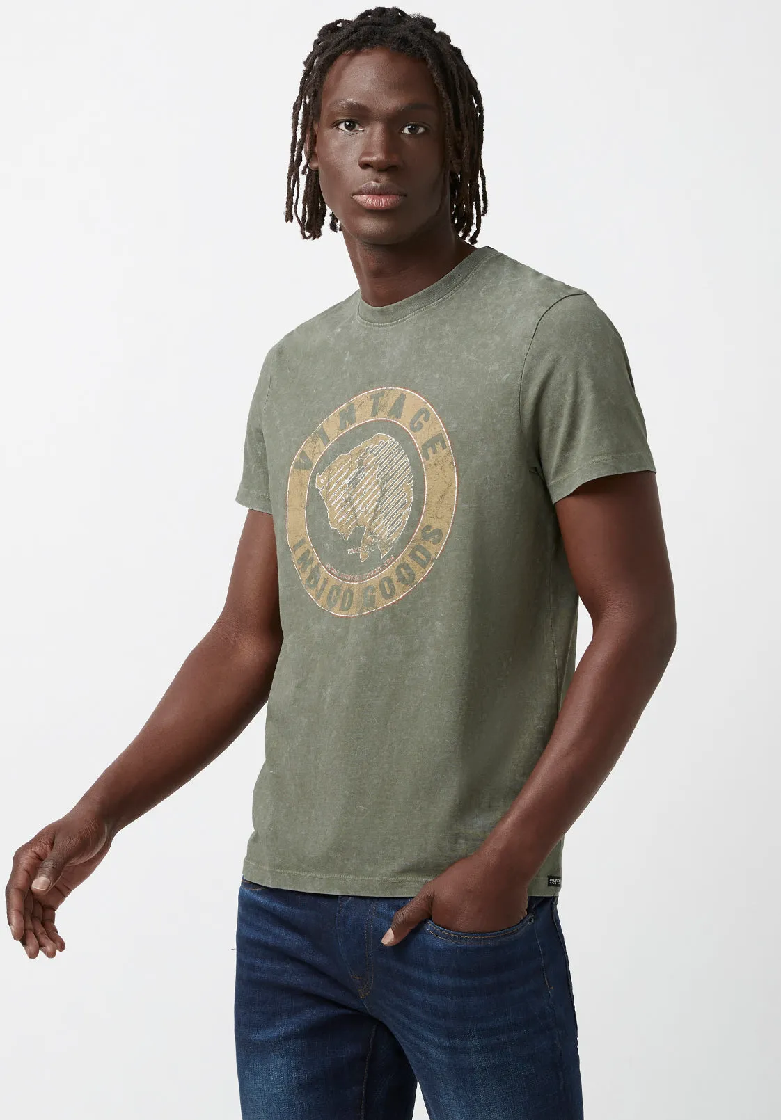 Tirevet Men’s T-Shirt in Army Green - BM24167 sold by Buffalo David Bitton product image thumbnail 3