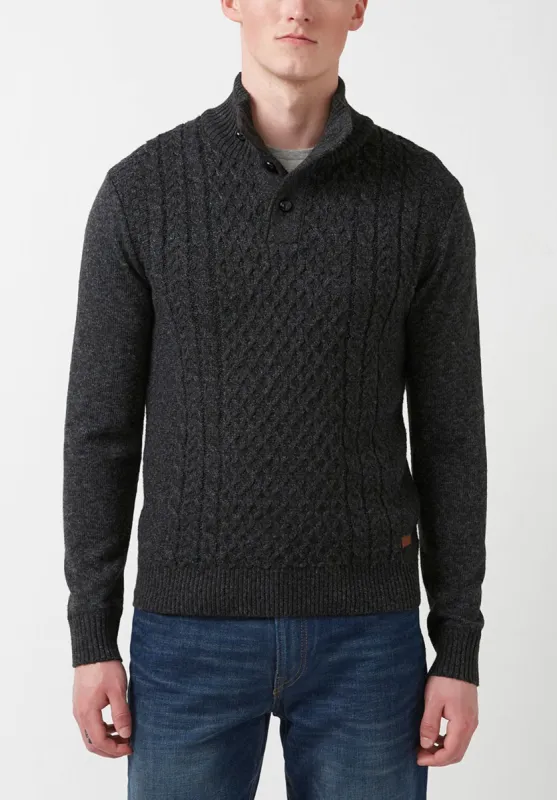 Watcher Men's Cable Knit Henley Sweater, Dark Grey - BPM14163 sold by Buffalo David Bitton