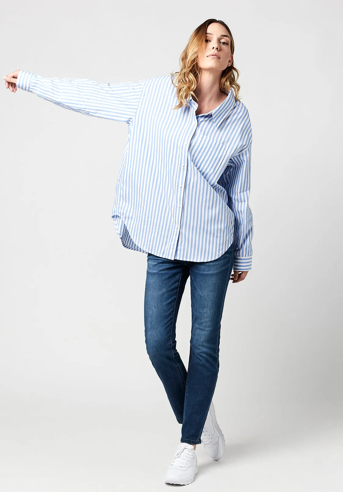 Hayden Women's Oversize Boyfriend Shirt in Striped Blue - WT0614H sold by Buffalo David Bitton product image thumbnail 5