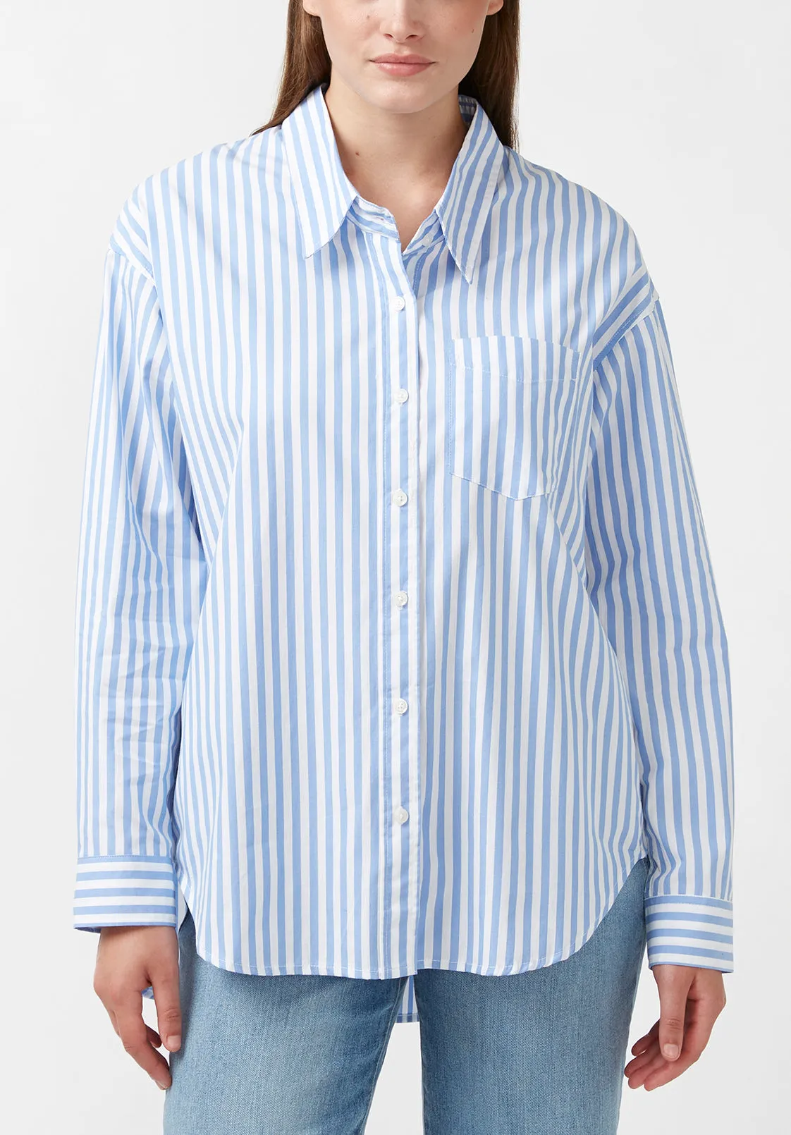 Hayden Women's Oversize Boyfriend Shirt in Striped Blue - WT0614H sold by Buffalo David Bitton