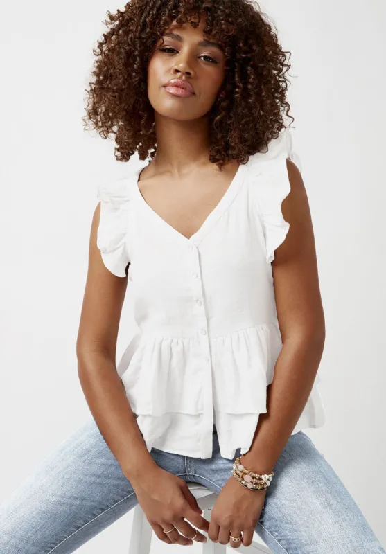 Cute Frill White Buttoned Blouse - WT1910 sold by Buffalo David Bitton