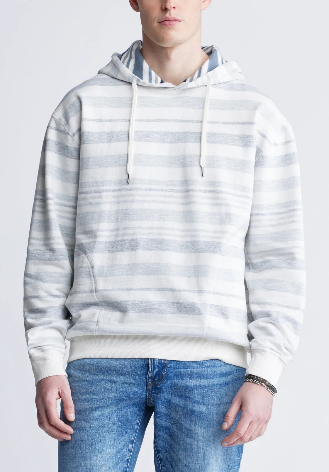 Fazel Men's Striped Hoodie, White with Light Blue - BM24456 sold by Buffalo David Bitton