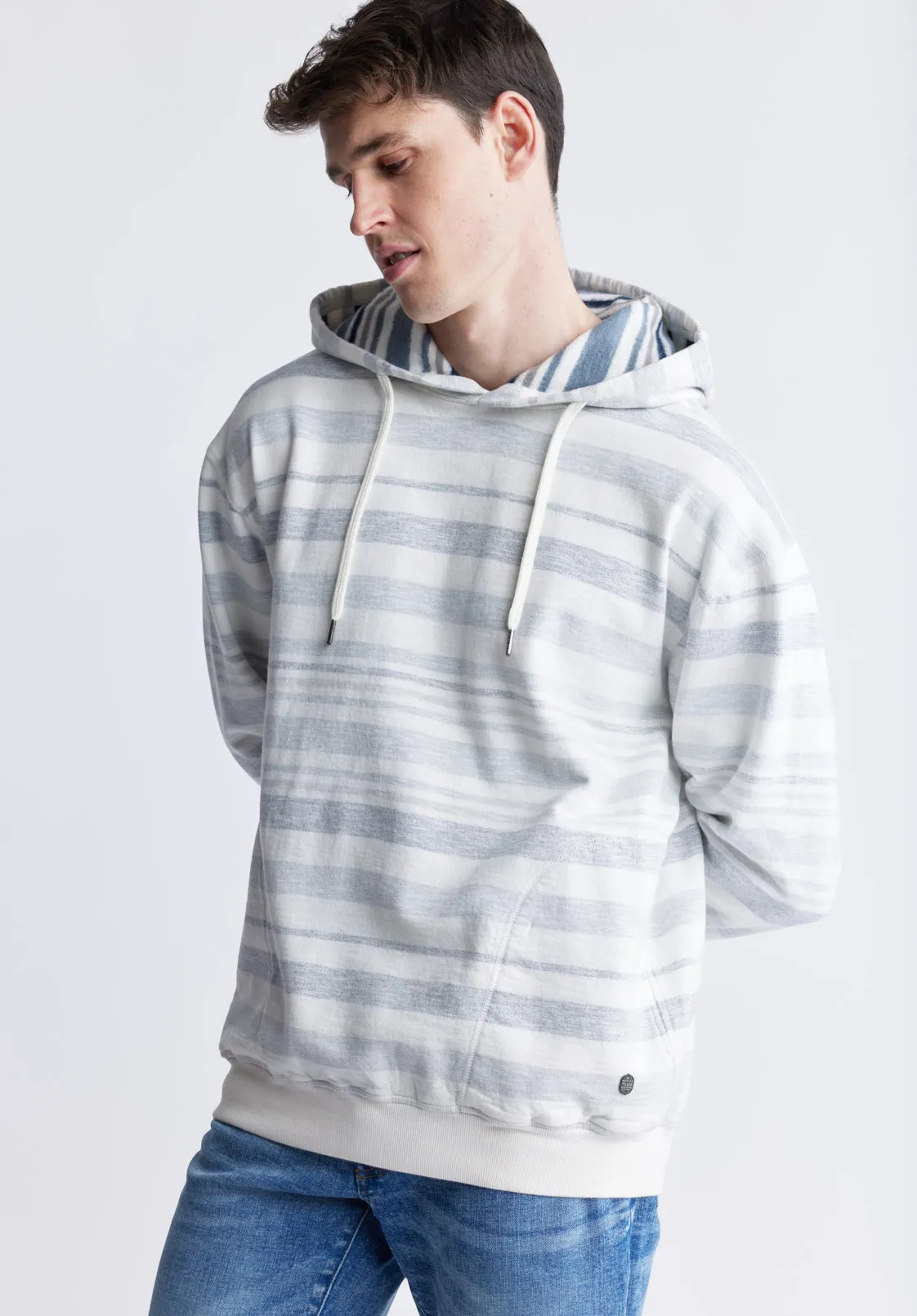 Fazel Men's Striped Hoodie, White with Light Blue - BM24456 sold by Buffalo David Bitton product image thumbnail 3