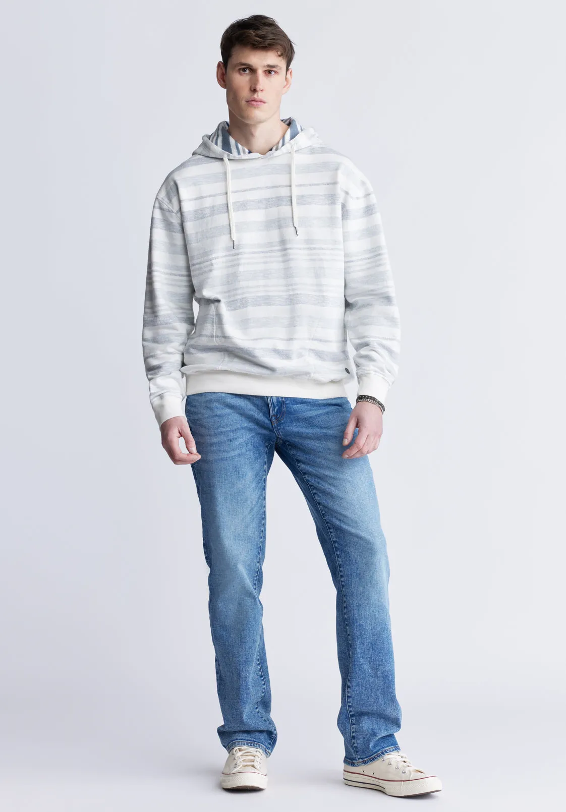 Fazel Men's Striped Hoodie, White with Light Blue - BM24456 sold by Buffalo David Bitton product image thumbnail 5