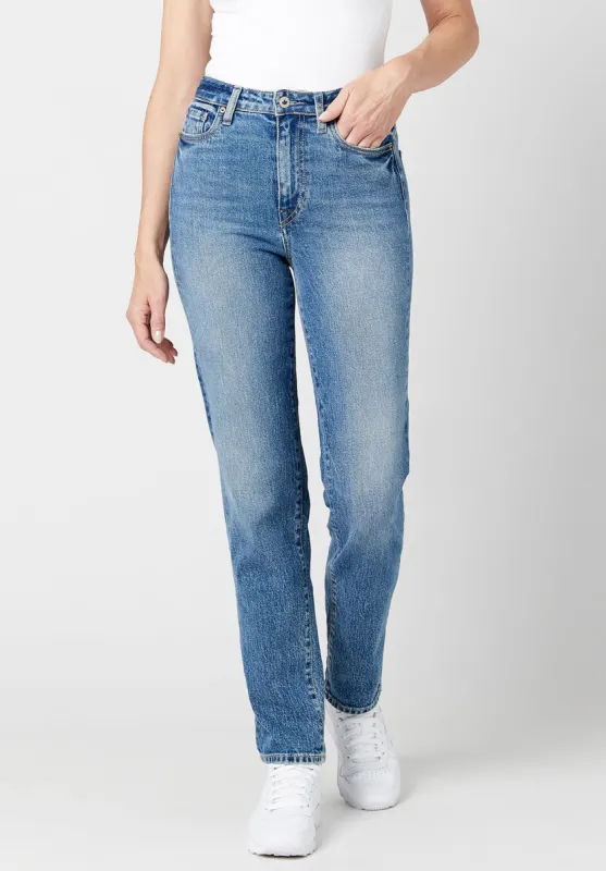 High Rise Straight Jayden Women's Jeans in Veined and Crinkled Blue - BL15856 sold by Buffalo David Bitton
