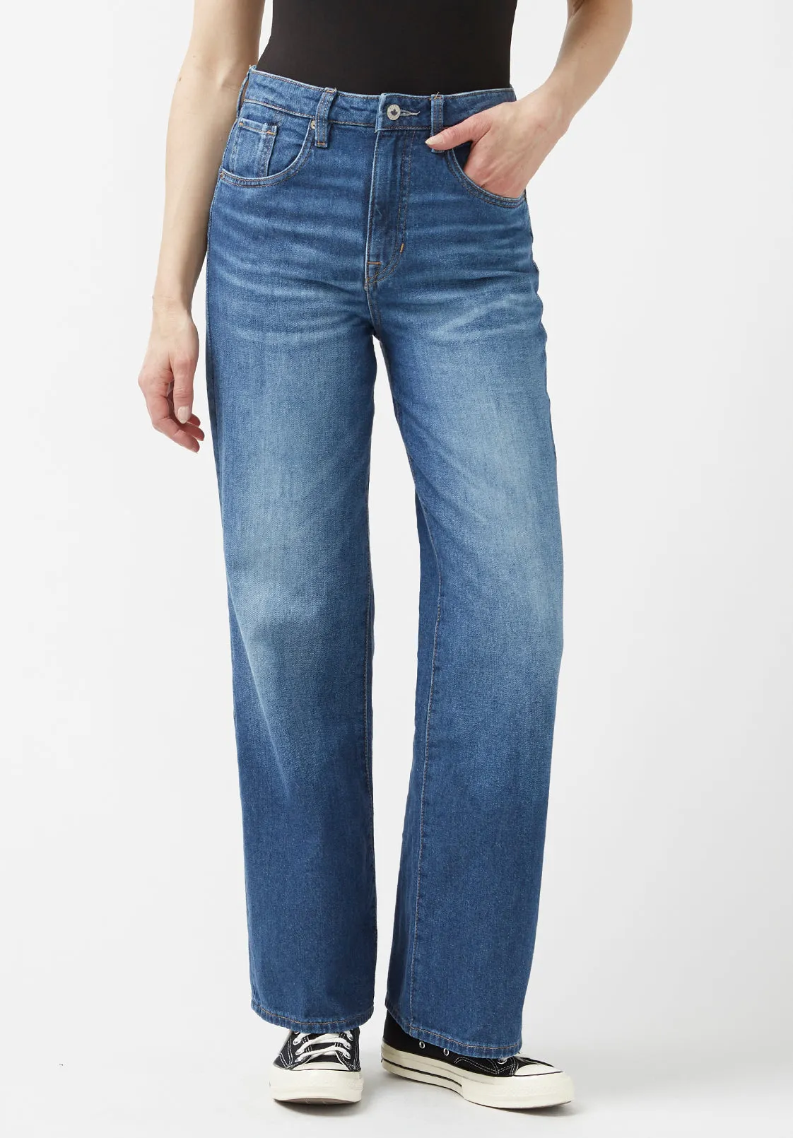 High Rise Wide Leg Addie Women's Jeans in Antique Sanded Blue - BL15817 sold by Buffalo David Bitton