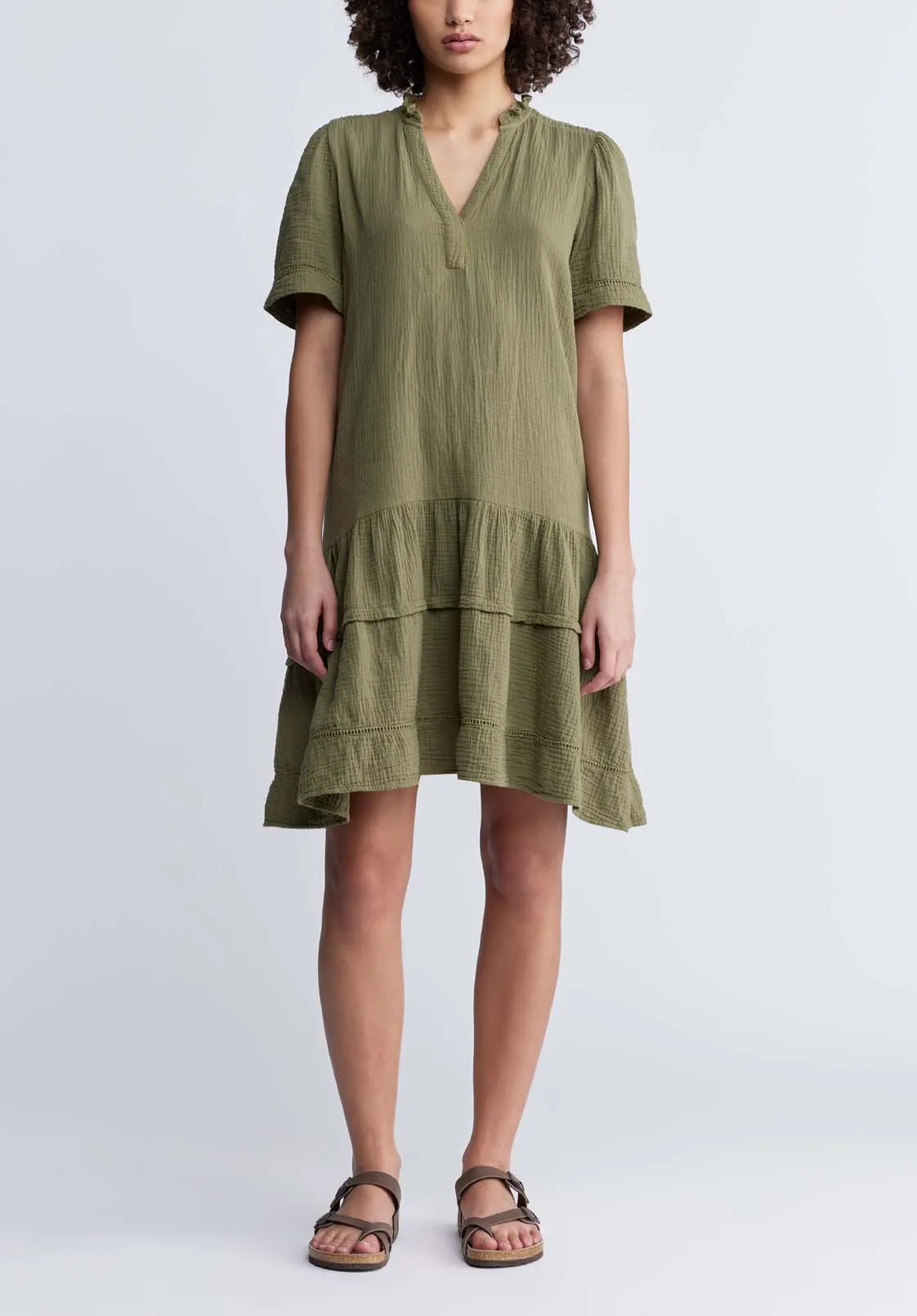 Zinnia Women's Ruffled Dress in Olive Green - WD0033P sold by Buffalo David Bitton