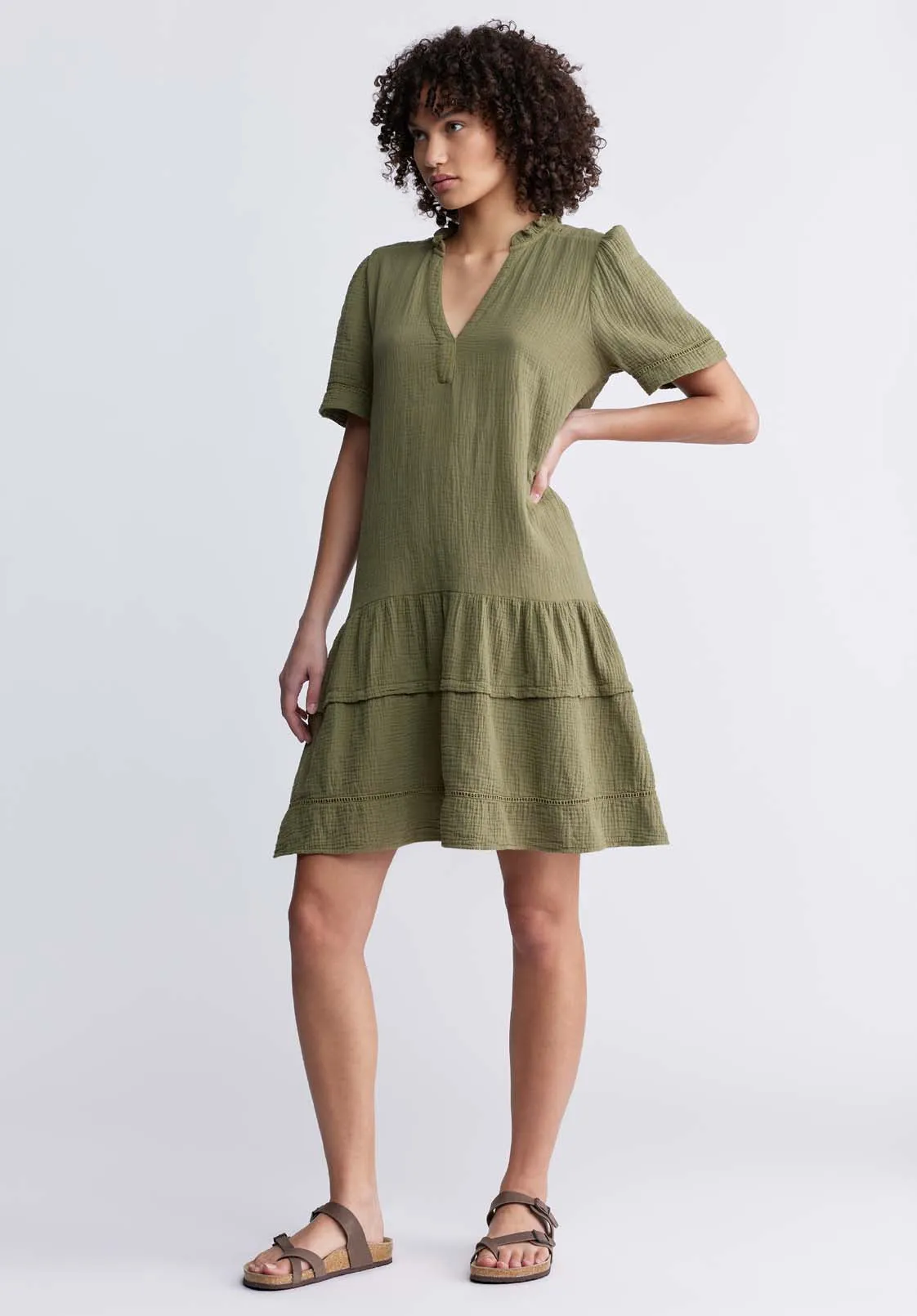Zinnia Women's Ruffled Dress in Olive Green - WD0033P sold by Buffalo David Bitton product image thumbnail 3