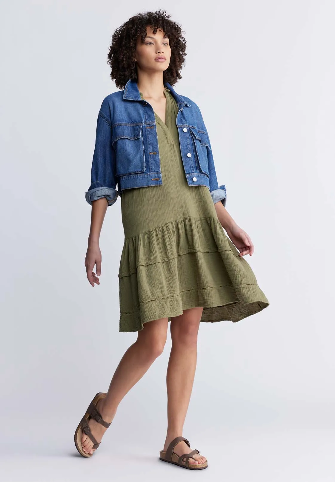 Zinnia Women's Ruffled Dress in Olive Green - WD0033P sold by Buffalo David Bitton product image thumbnail 5