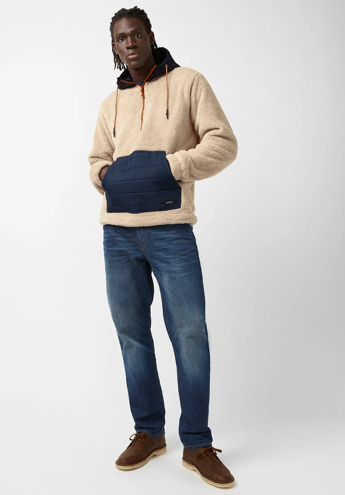 Fibet Men’s Hoodie Sweater Jacket in Beige & Navy Combo - BM24072 sold by Buffalo David Bitton product image thumbnail 5