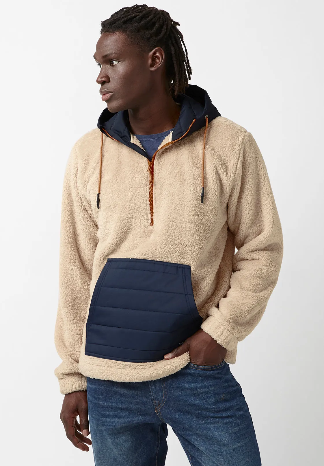 Fibet Men’s Hoodie Sweater Jacket in Beige & Navy Combo - BM24072 sold by Buffalo David Bitton product image thumbnail 3