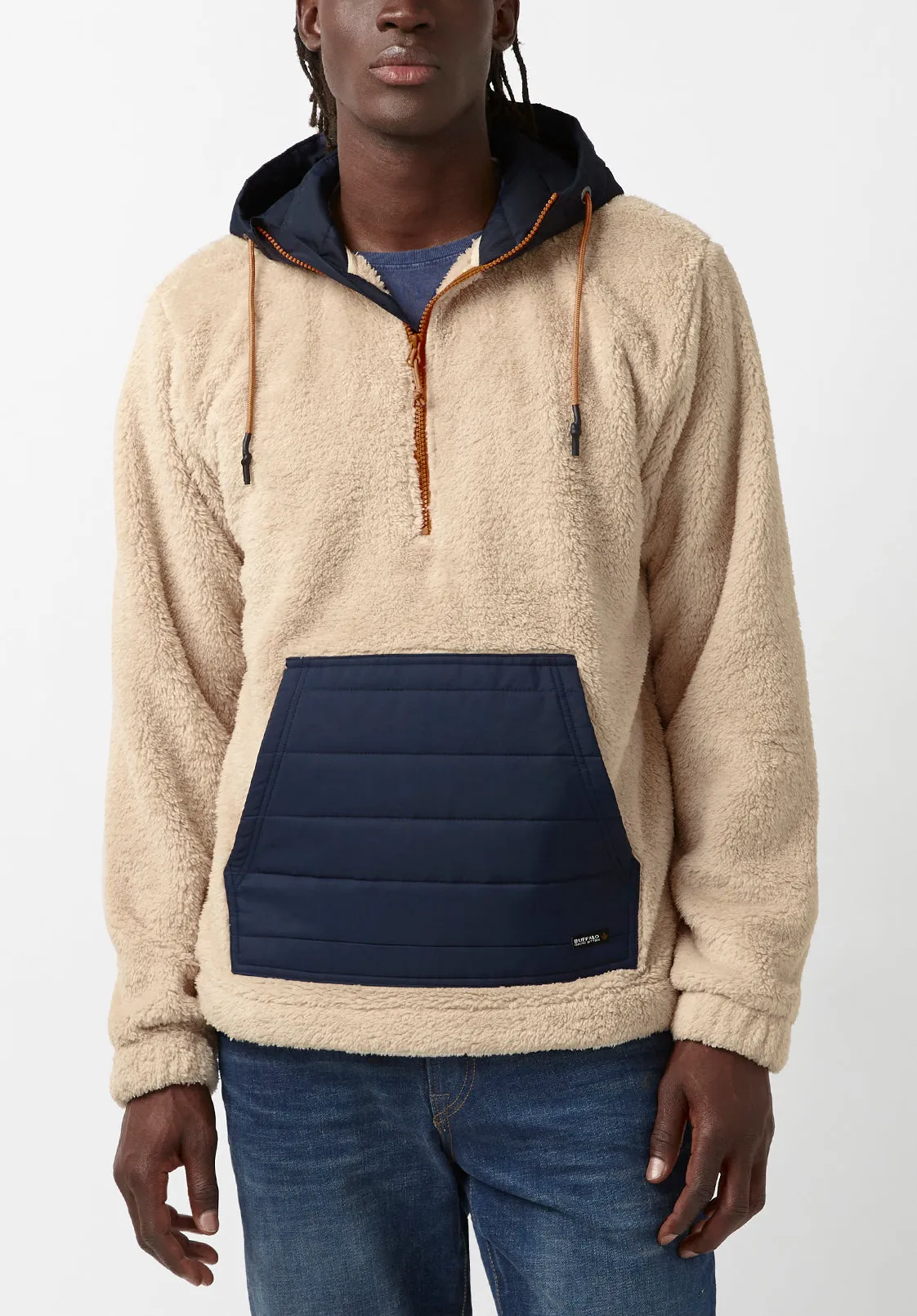 Fibet Men’s Hoodie Sweater Jacket in Beige & Navy Combo - BM24072 sold by Buffalo David Bitton