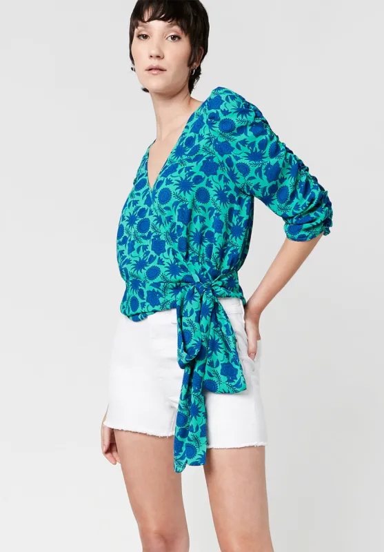 Natala Ruched Sleeve Wrap Blouse - WT2038S sold by Buffalo David Bitton