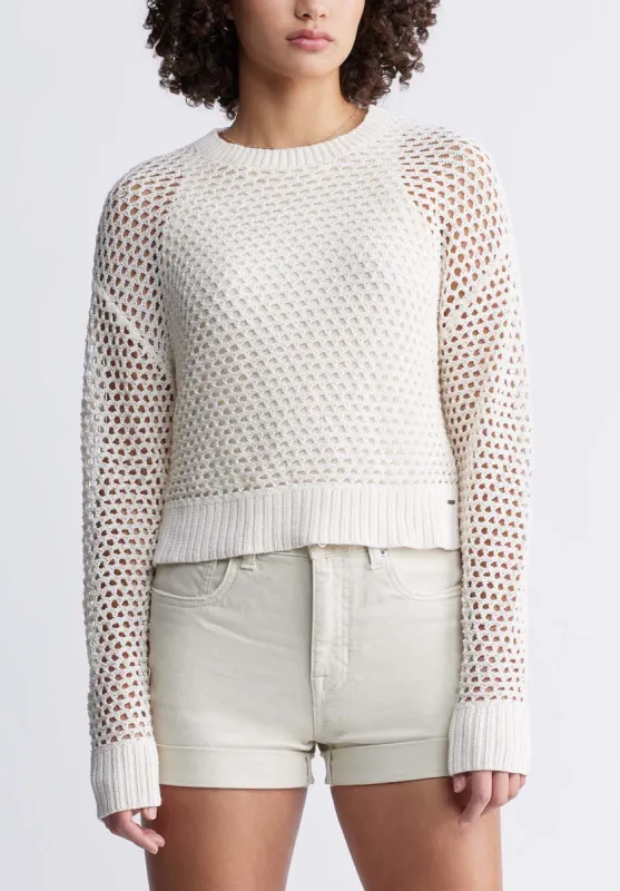 Braelynn Women’s Openwork Sweater in Off-White - SW0055P sold by Buffalo David Bitton