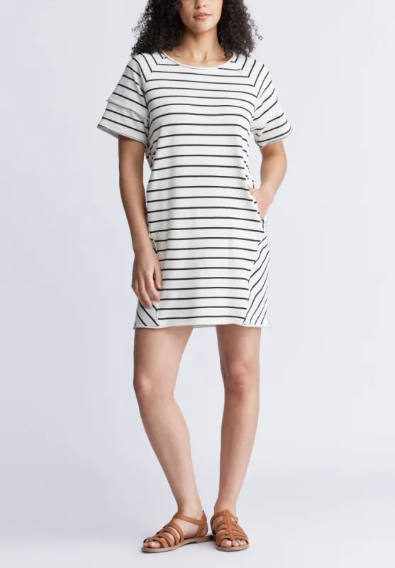 Delfina Women's T-Shirt Dress, White and Black Striped - KD0006S sold by Buffalo David Bitton