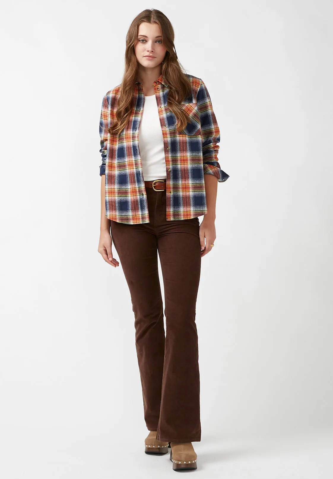 Percy Women's Button-Down Shirt in Navy Orange Plaid - WT0072F sold by Buffalo David Bitton product image thumbnail 5