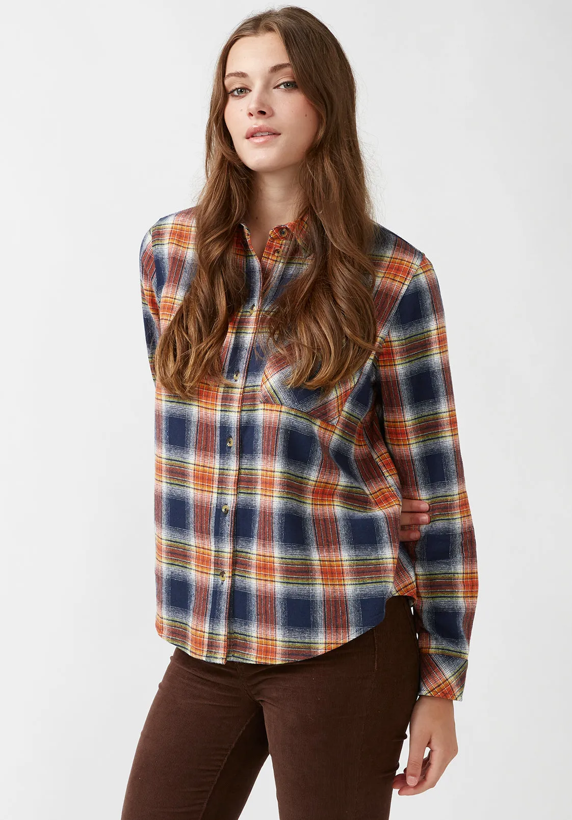 Percy Women's Button-Down Shirt in Navy Orange Plaid - WT0072F sold by Buffalo David Bitton product image thumbnail 4