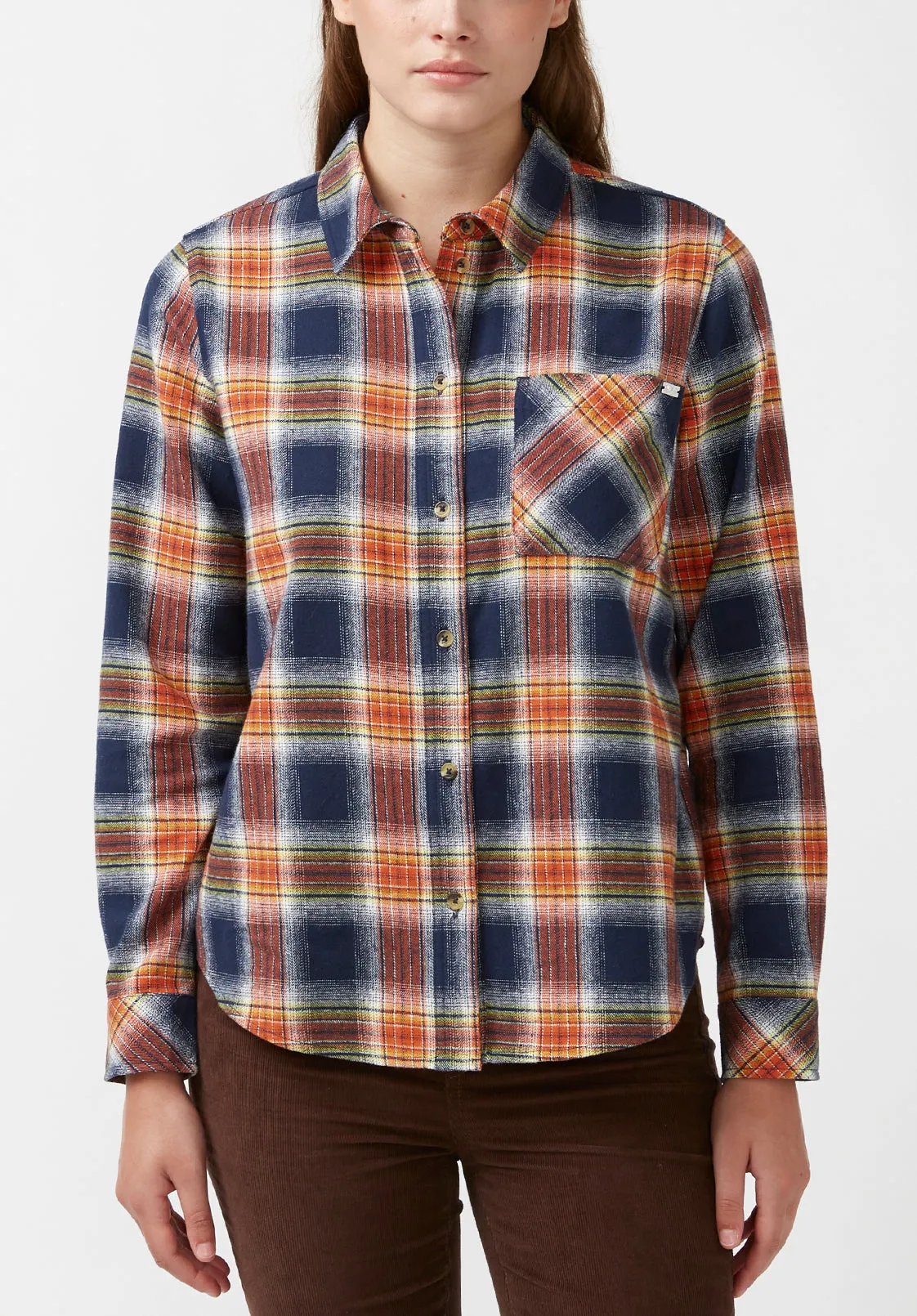 Percy Women's Button-Down Shirt in Navy Orange Plaid - WT0072F sold by Buffalo David Bitton