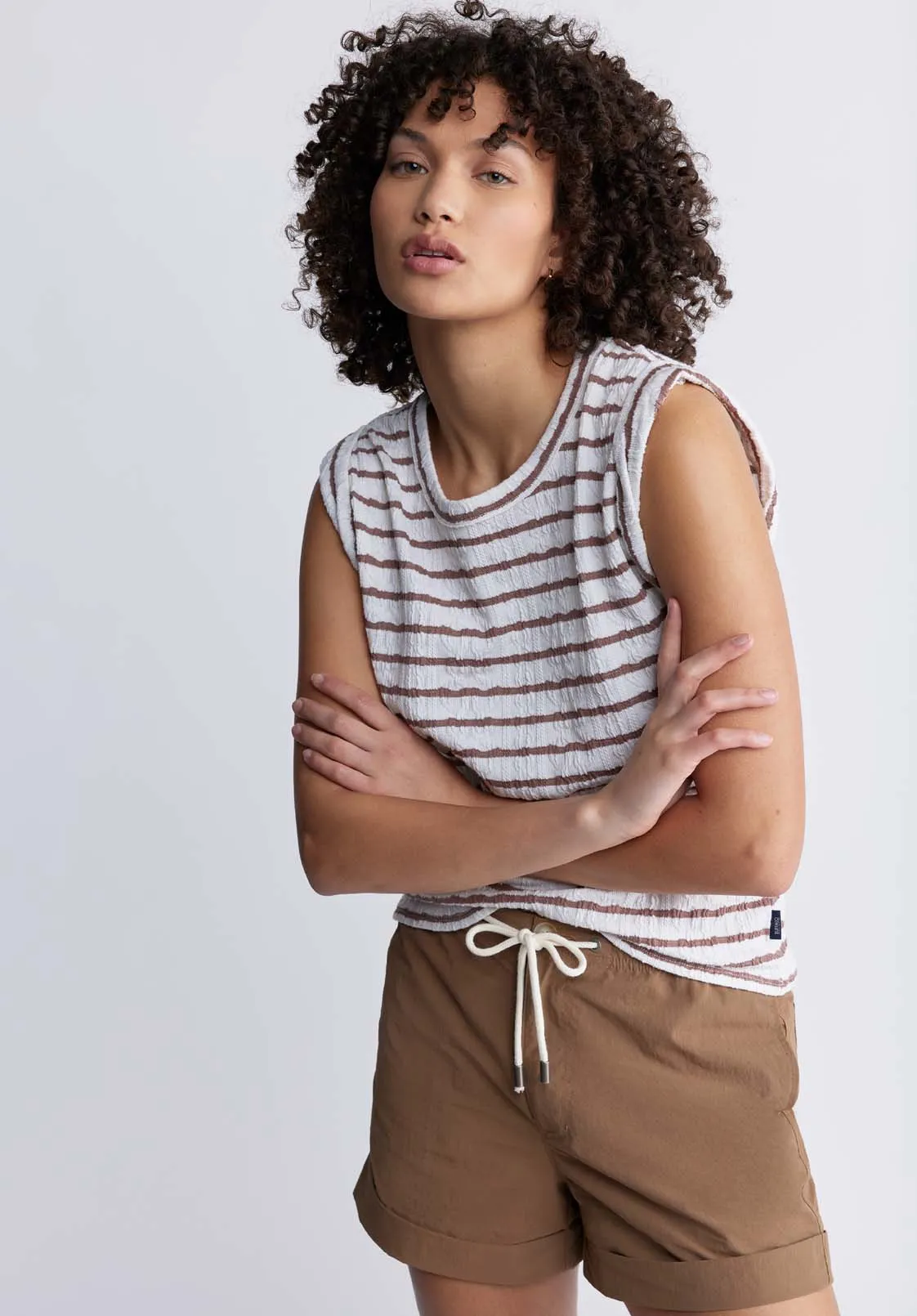 Elayne Women’s Striped Knit Tank Top in White & Tan - KT0126P sold by Buffalo David Bitton product image thumbnail 4