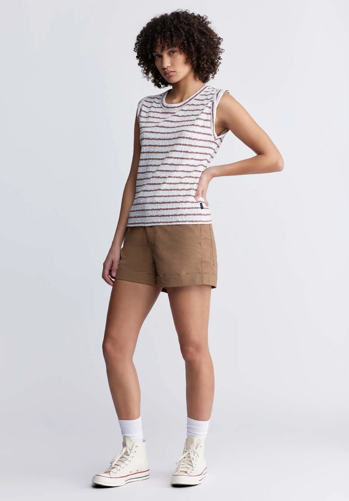 Elayne Women’s Striped Knit Tank Top in White & Tan - KT0126P sold by Buffalo David Bitton product image thumbnail 3