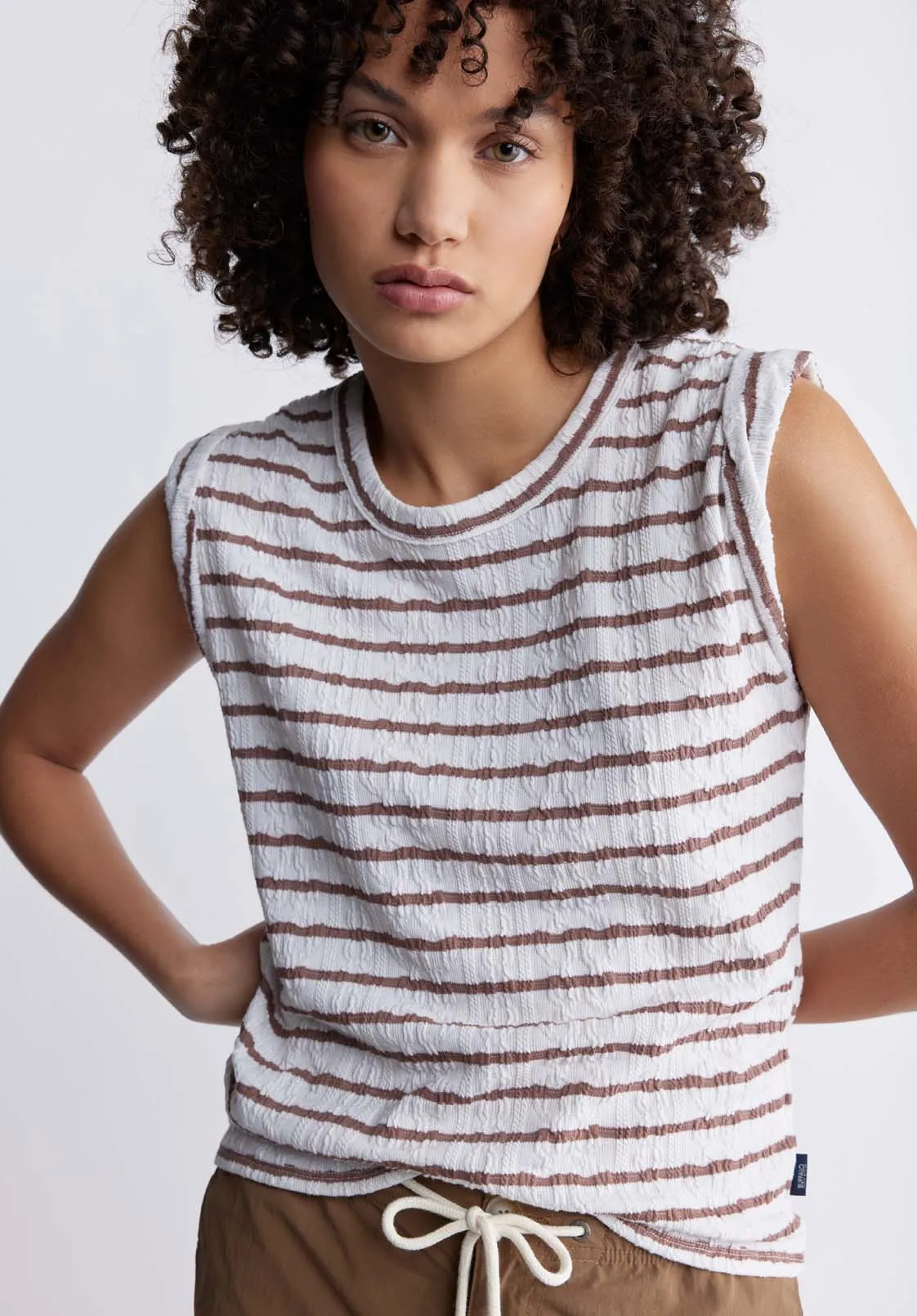 Elayne Women’s Striped Knit Tank Top in White & Tan - KT0126P sold by Buffalo David Bitton product image thumbnail 2