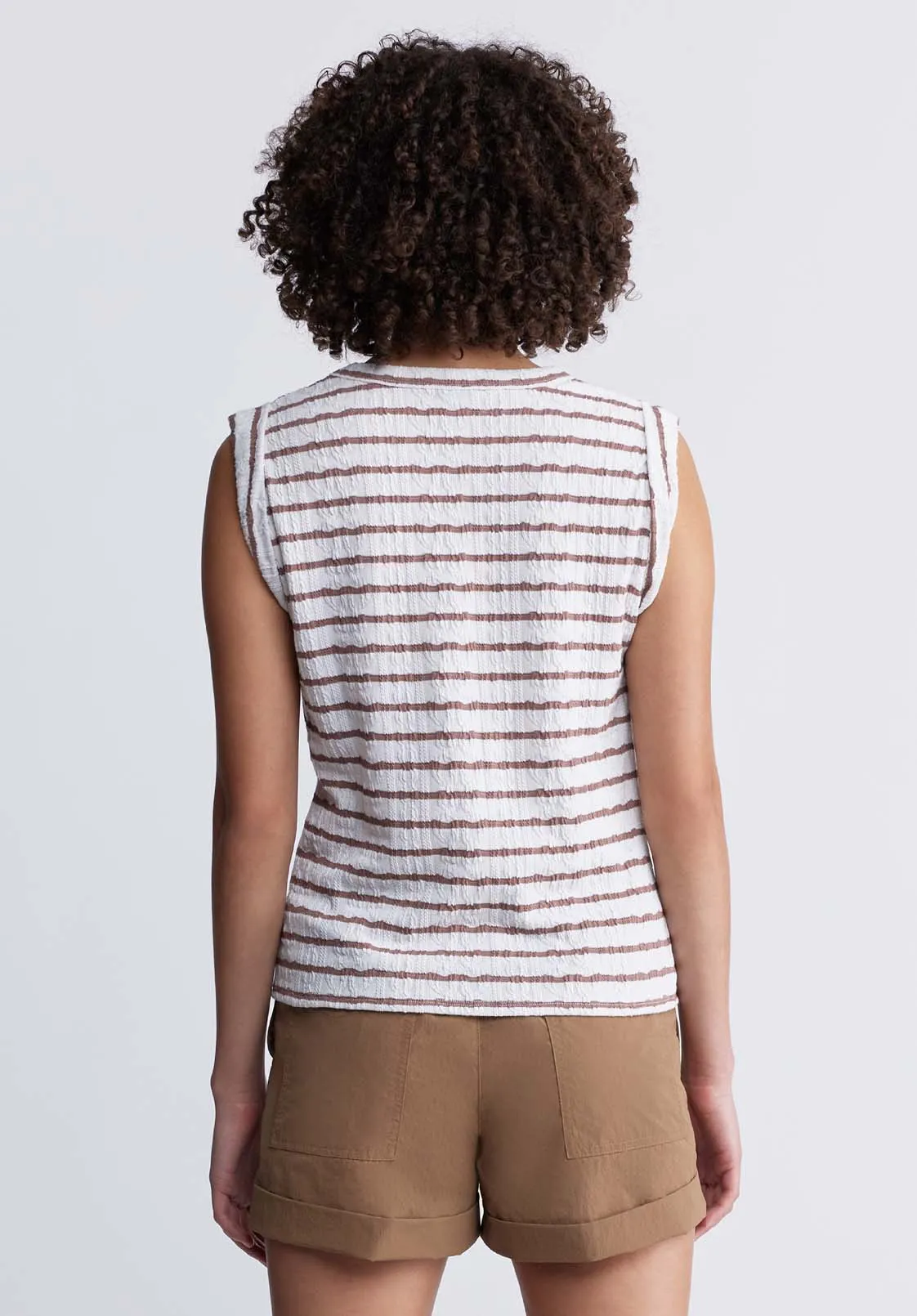 Elayne Women’s Striped Knit Tank Top in White & Tan - KT0126P sold by Buffalo David Bitton product image thumbnail 5