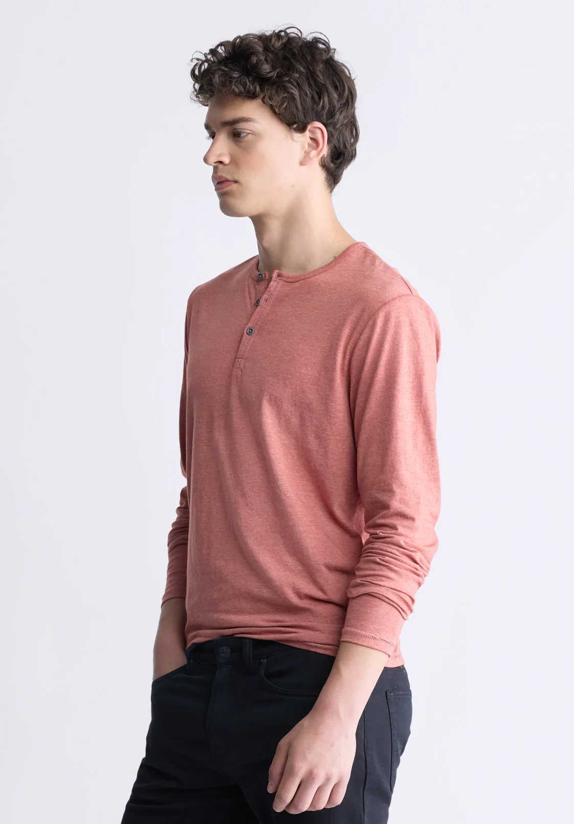 Kaduk Men's Long-Sleeve Burnout Henley Top, Red Ochre - BM24237 sold by Buffalo David Bitton product image thumbnail 4