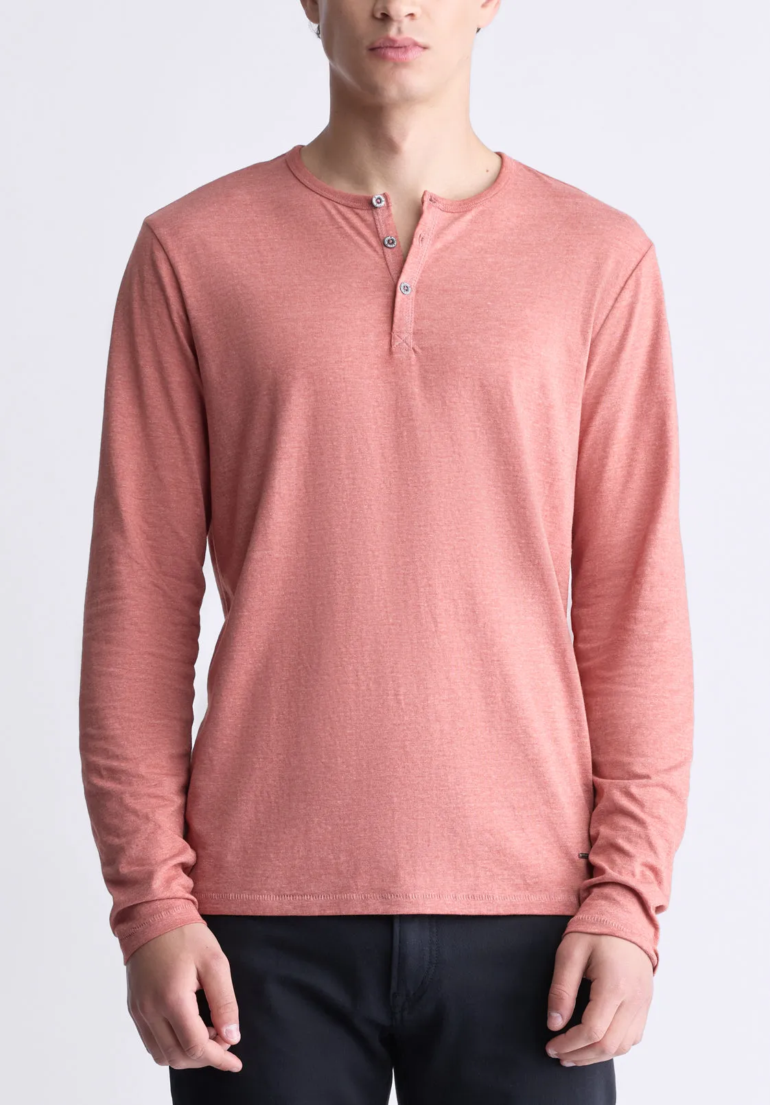 Kaduk Men's Long-Sleeve Burnout Henley Top, Red Ochre - BM24237 sold by Buffalo David Bitton