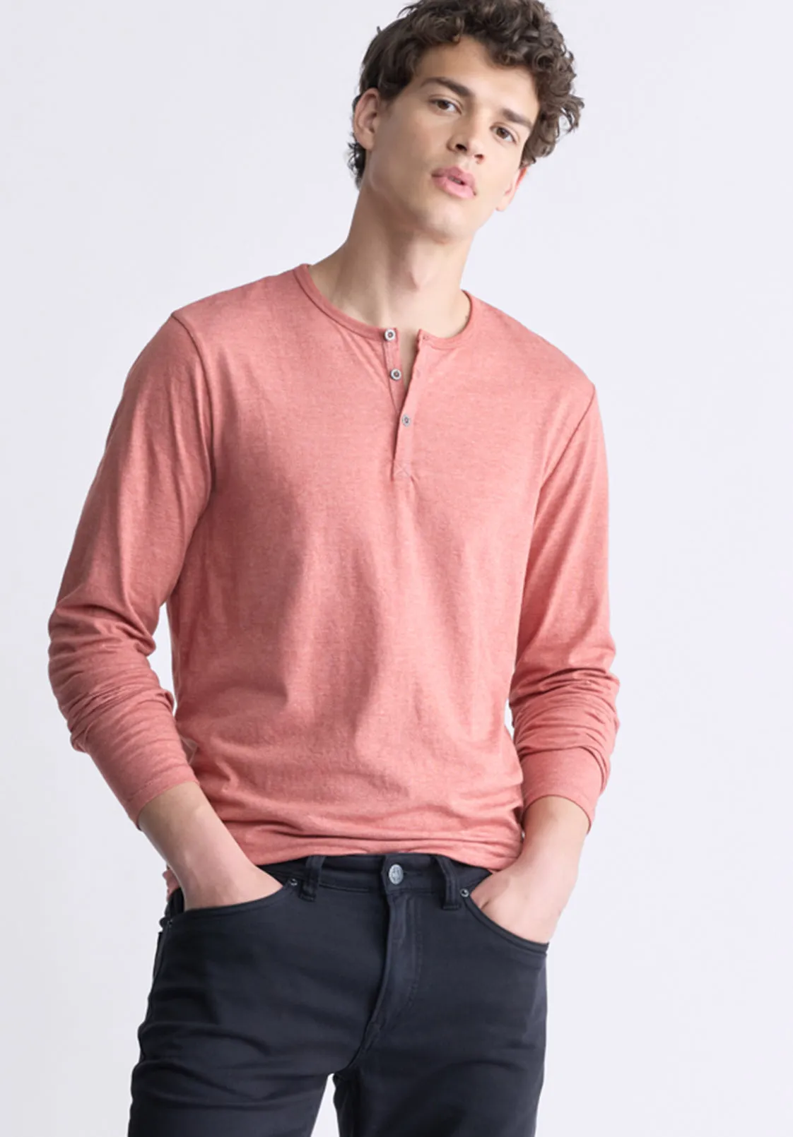 Kaduk Men's Long-Sleeve Burnout Henley Top, Red Ochre - BM24237 sold by Buffalo David Bitton product image thumbnail 3