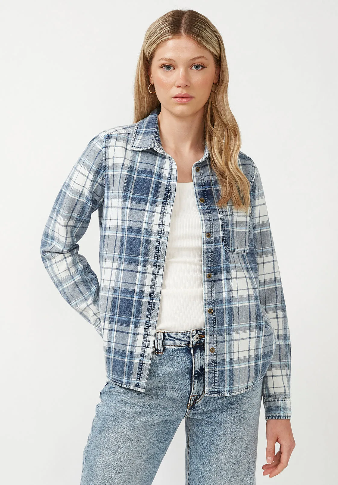 Teresa Women's Button-Down Shirt Blue Plaid - WT0053F sold by Buffalo David Bitton product image thumbnail 4