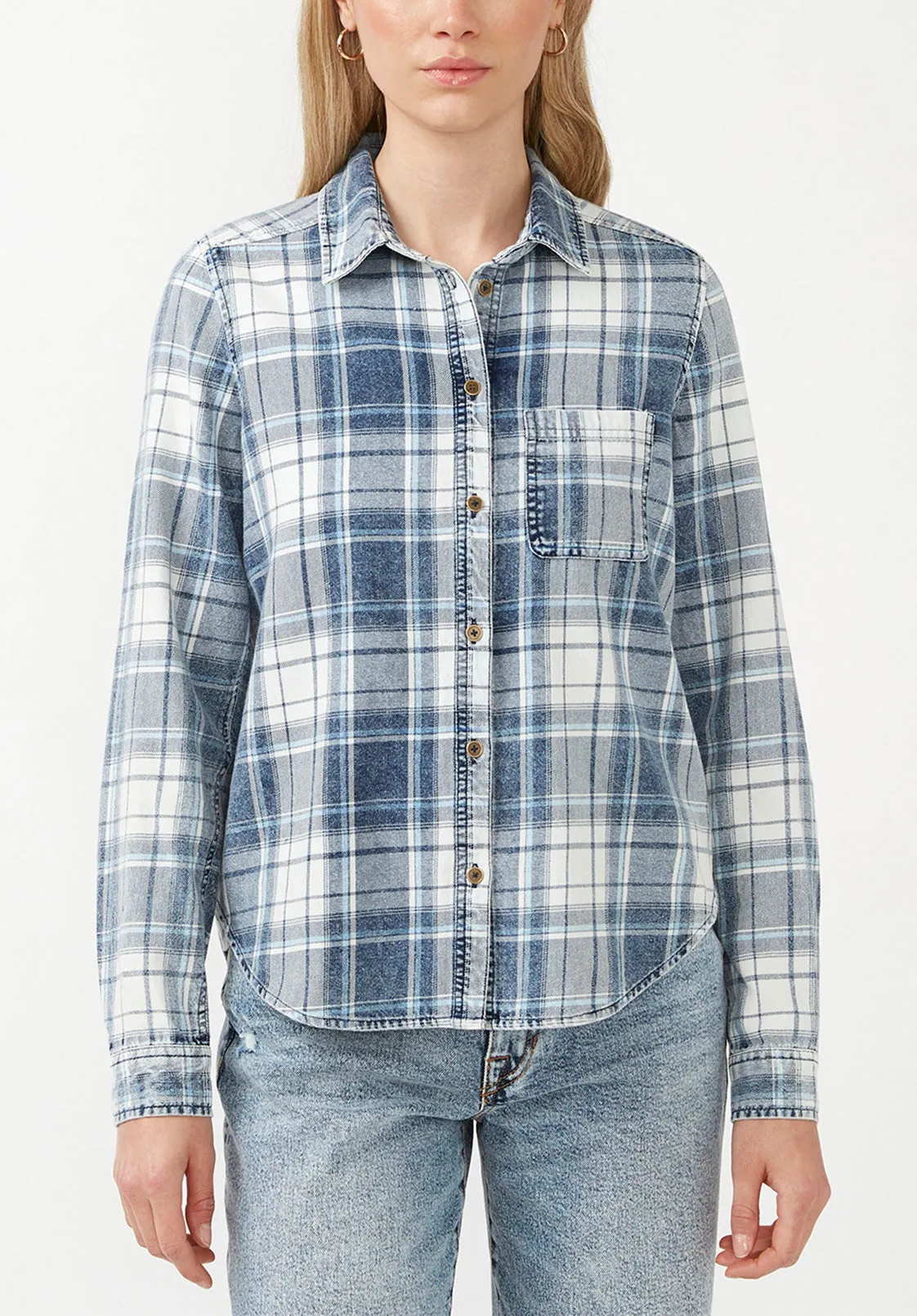 Teresa Women's Button-Down Shirt Blue Plaid - WT0053F sold by Buffalo David Bitton