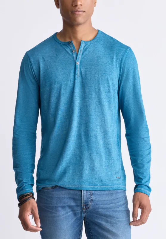Kaduk Men's Long-Sleeve Burnout Henley Top, Atlantic Blue - BM24237 sold by Buffalo David Bitton