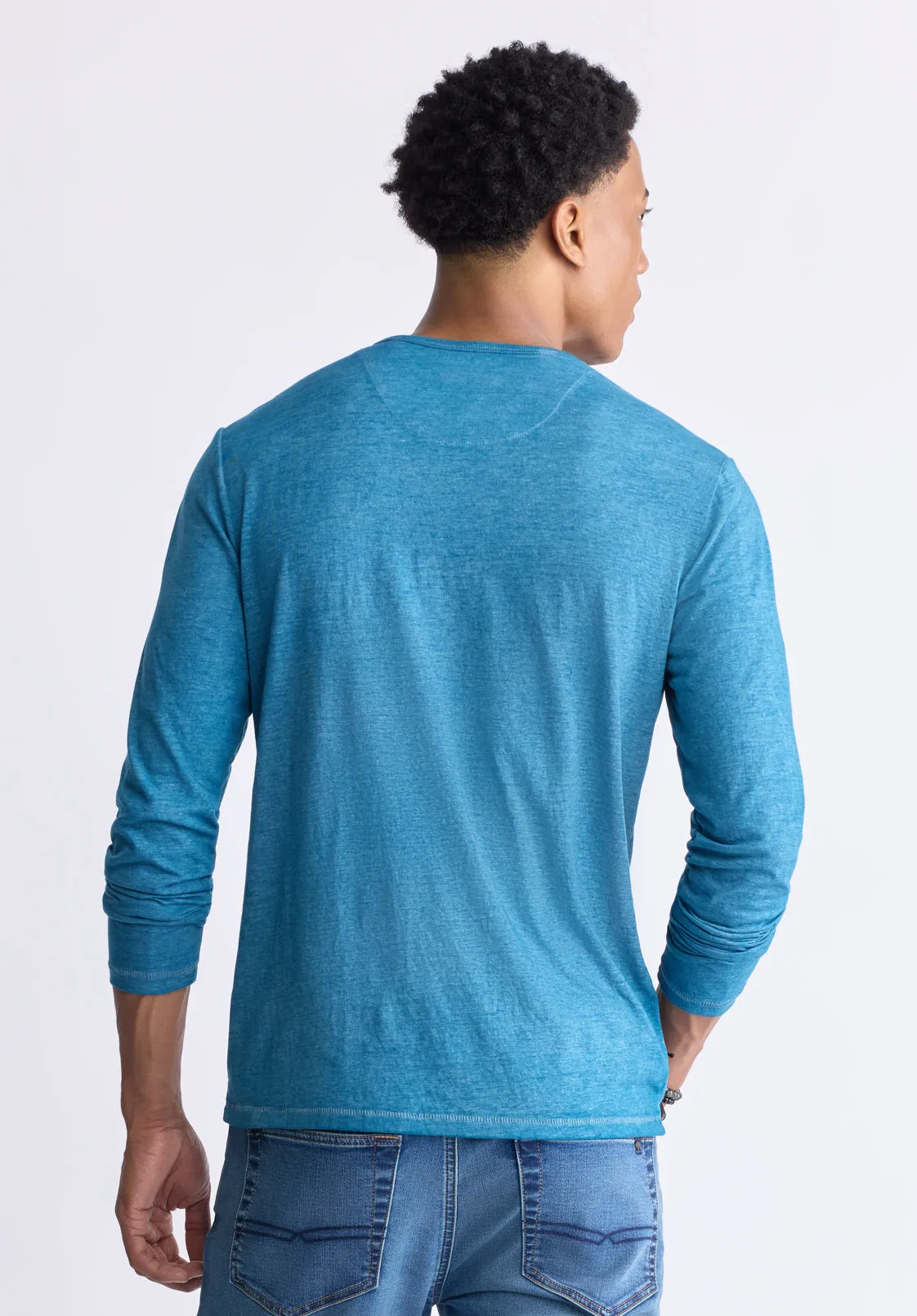 Kaduk Men's Long-Sleeve Burnout Henley Top, Atlantic Blue - BM24237 sold by Buffalo David Bitton product image thumbnail 4