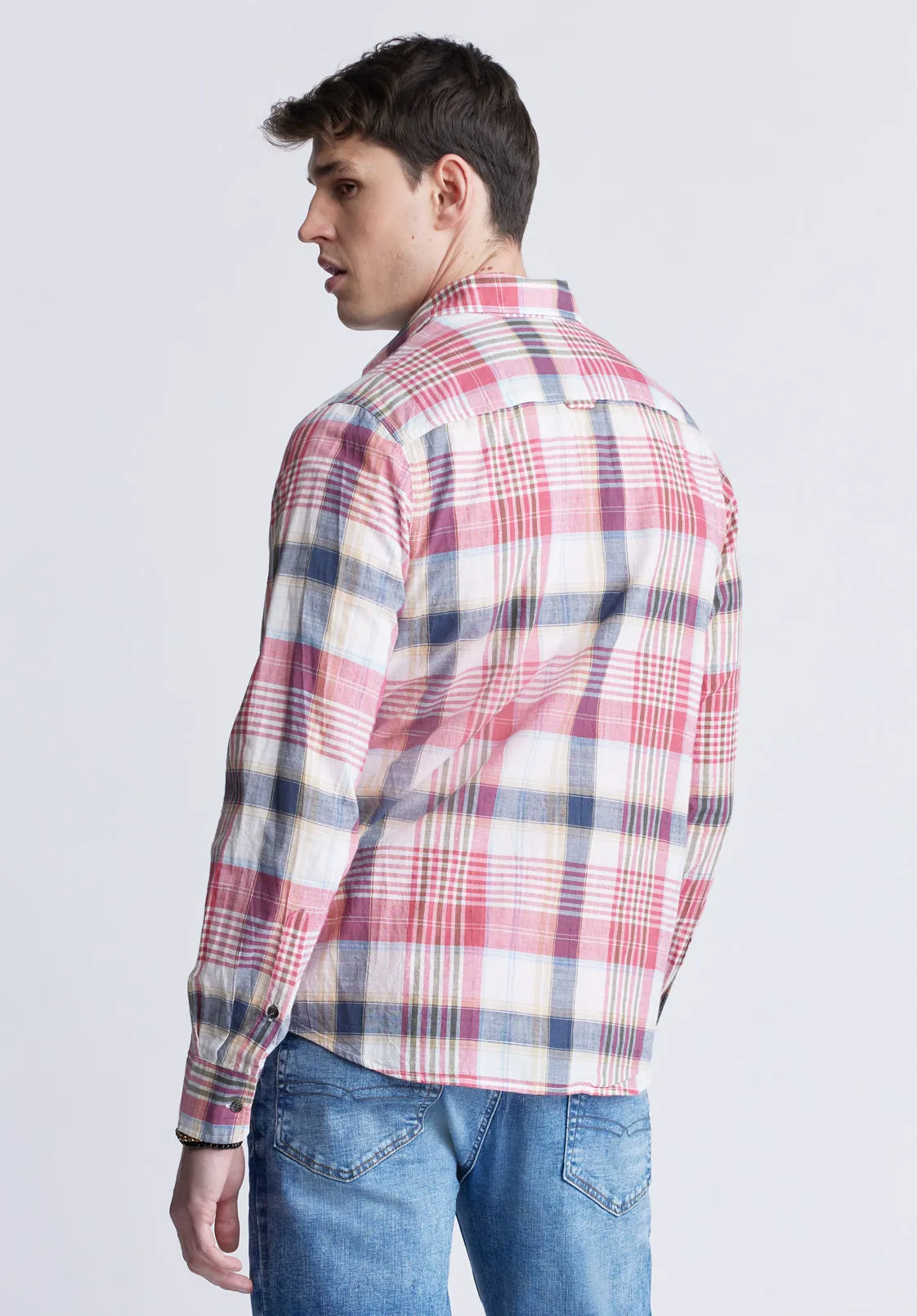 Sizar Men's Long Sleeve Plaid Shirt, White with Pink and Blue - BM24370 sold by Buffalo David Bitton product image thumbnail 5