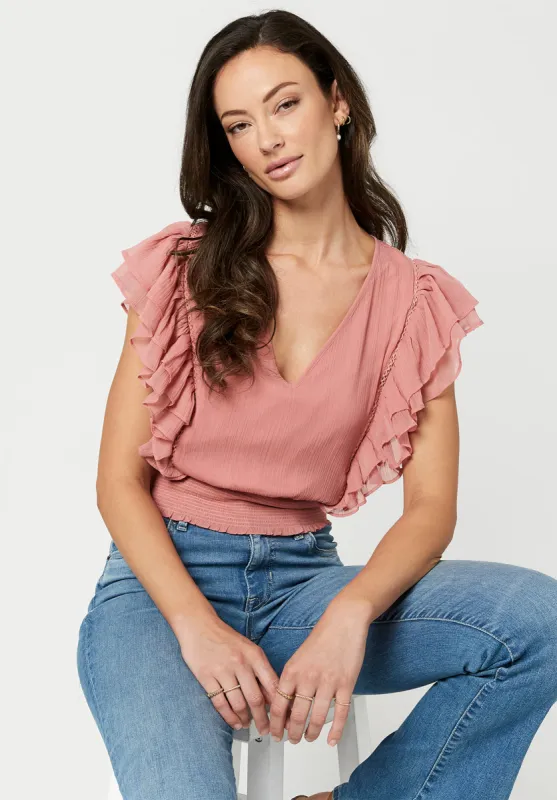 Ruffled & Cropped Ciara Top - WT0510F made by Buffalo David Bitton